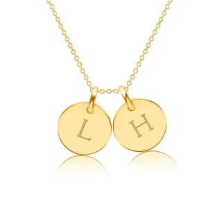 14k Gold Initial Necklace - 2 Circles - Uppercase