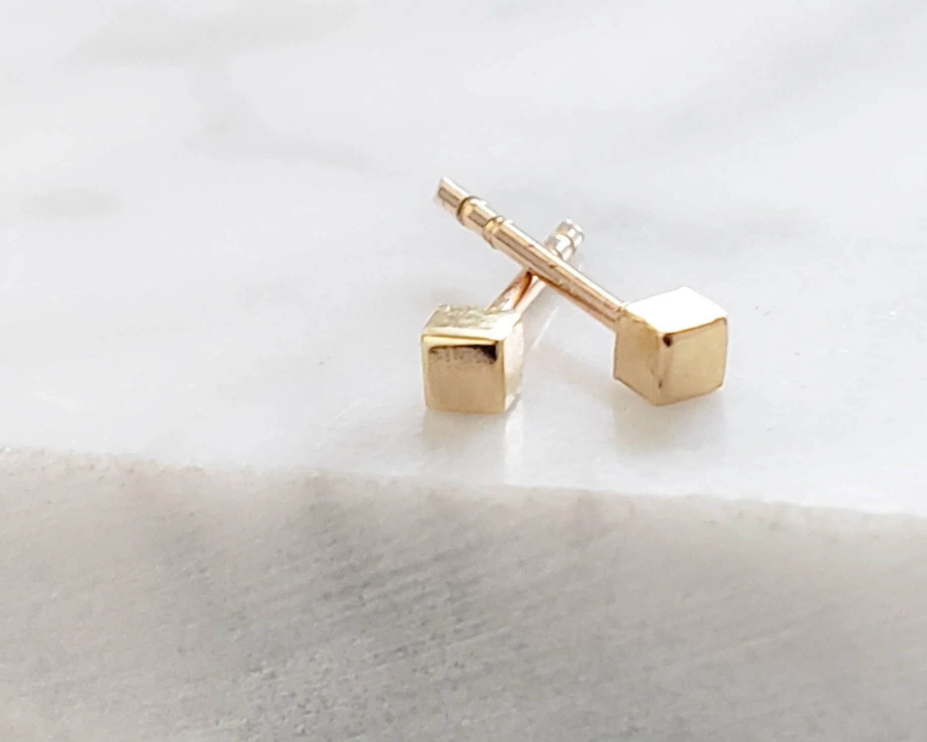 14K Gold Tiny Cube Studs