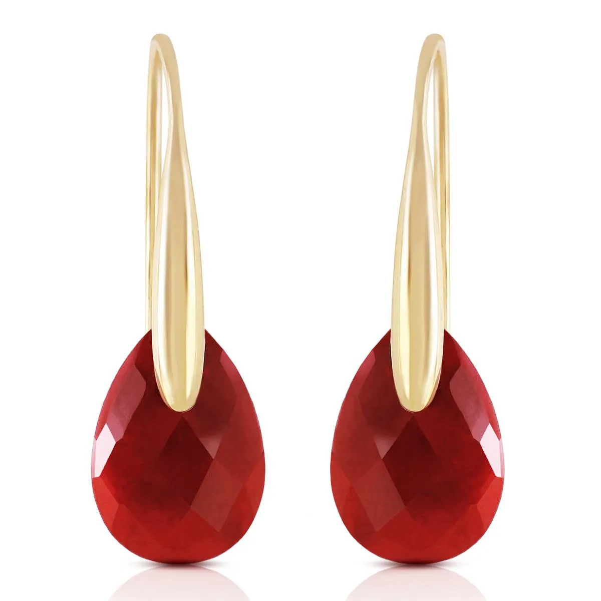 14K Solid Yellow Gold Fish Hook Earrings w/ Dangling Briolette Rubies
