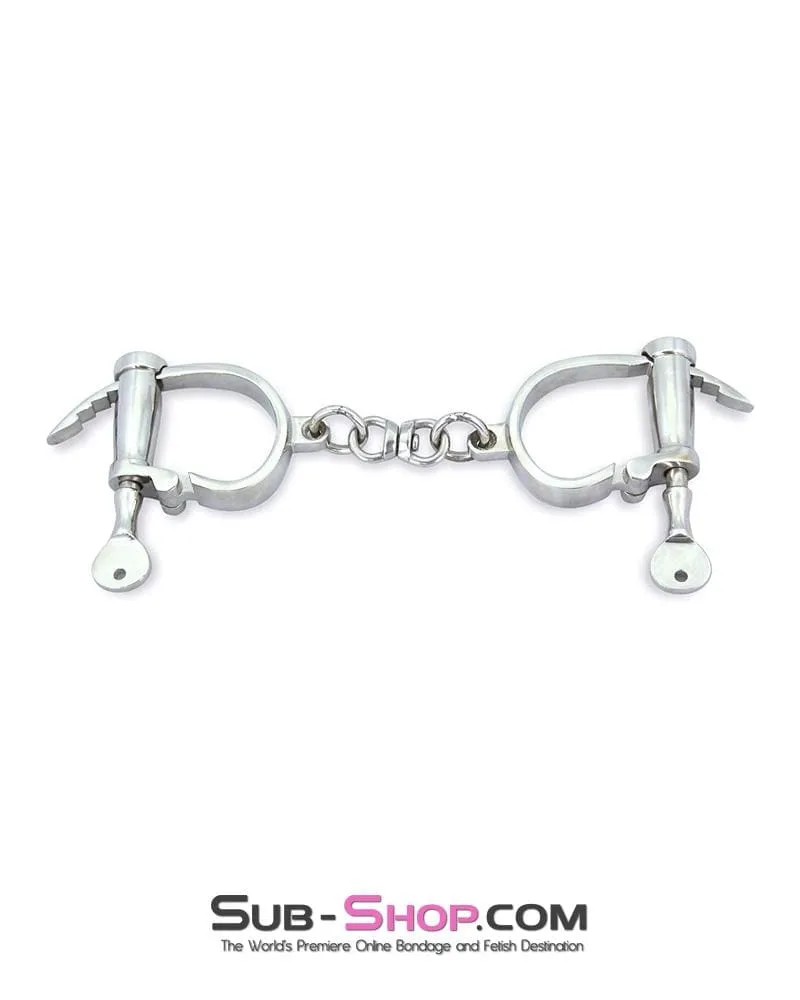 6807M      Heavy Steel Dungeon Manacles Chromed Wrist Bondage Cuffs