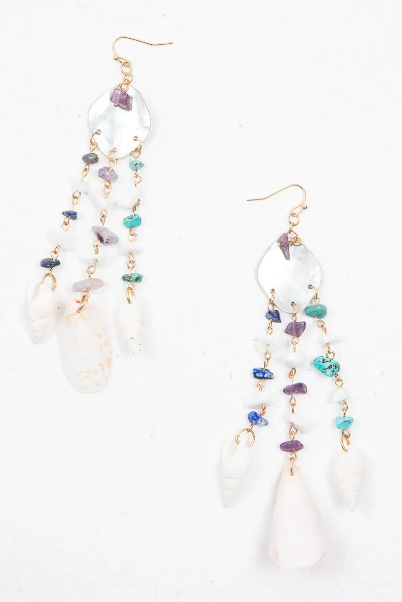 Blue Iridescent Shell Tier Drop Earrings - Aliaa