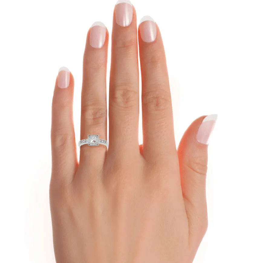 Classic Princess Cut Square Halo Engagement Ring Setting