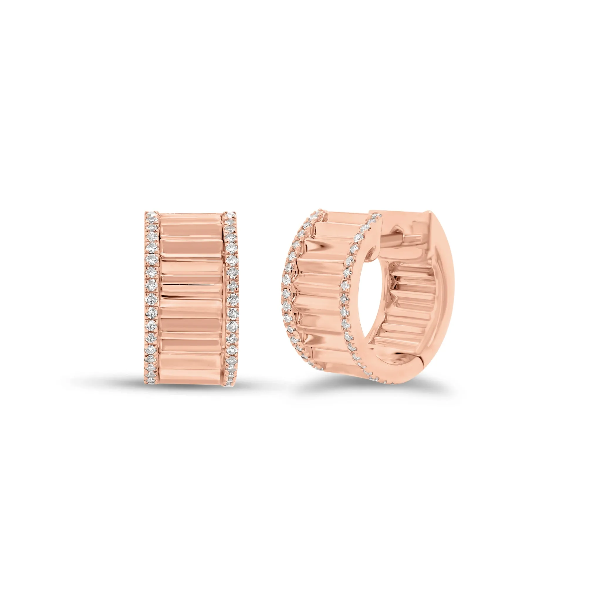 Diamond Wide Ridged Huggie Earrings