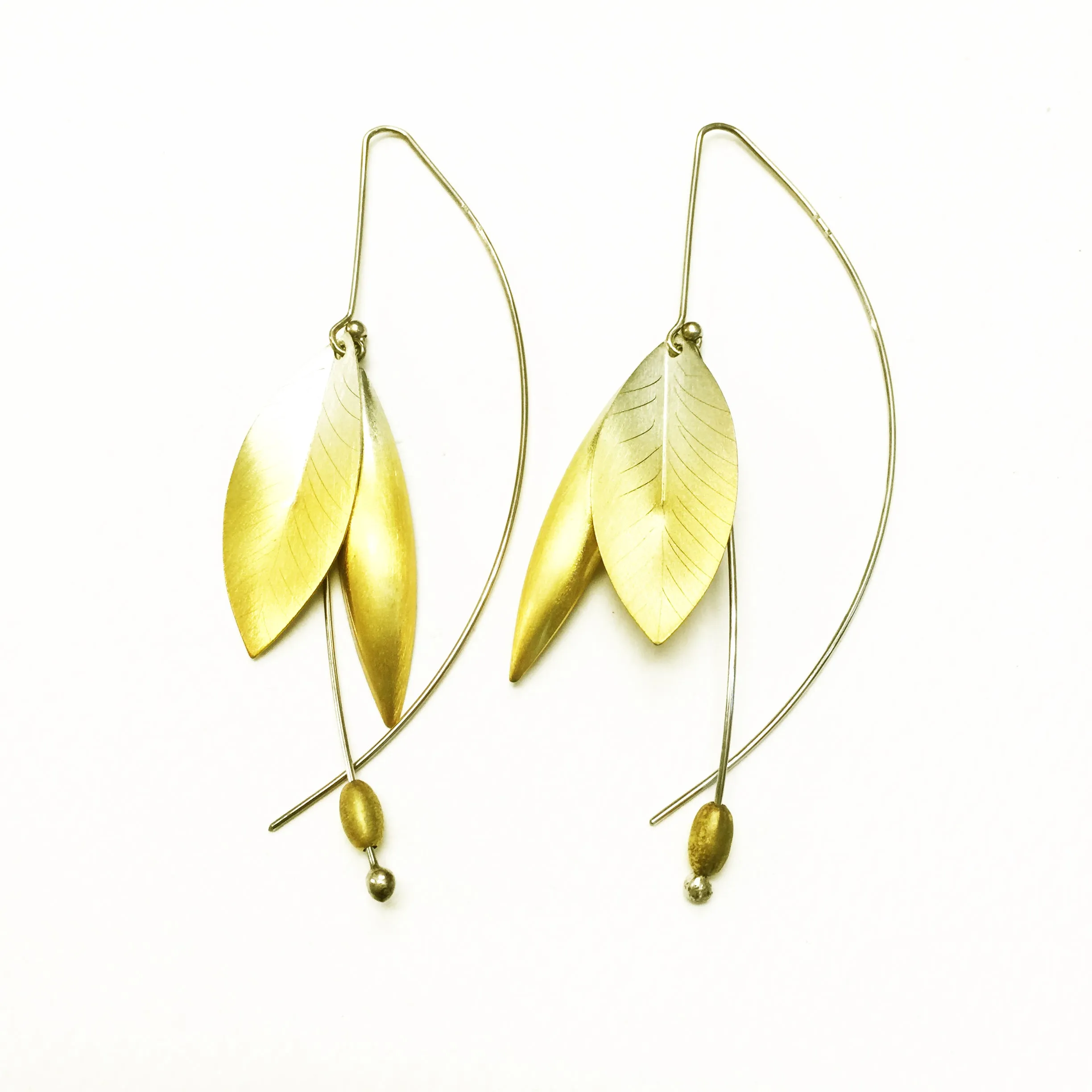 Gold Plated Silver and Silver Leave Earrings
