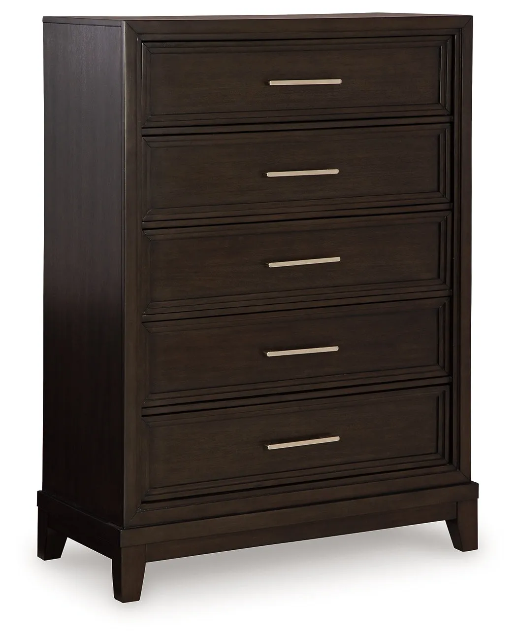 Neymorton Queen Upholstered Panel Bed with Mirrored Dresser, Chest and Nightstand in Dark Grayish Brown