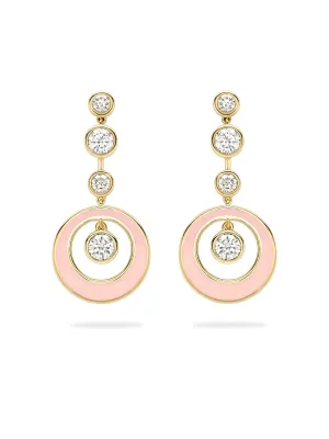 Raindance Diamond Pink Enamel Yellow Gold Earrings