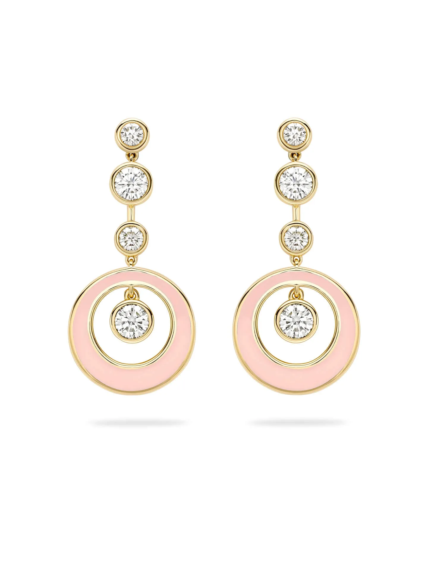 Raindance Diamond Pink Enamel Yellow Gold Earrings